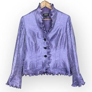 Adrianna Papell Womens Purple Ruffled Evening Jacket Size 8 Rhinestones Shimmer